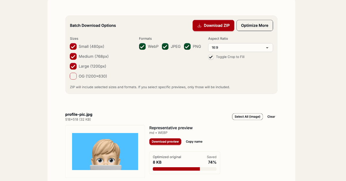 Image Optimiser - client-side image optimizer preview