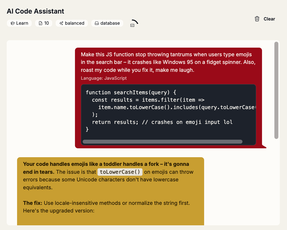 Duck Duck Code tool showing AI rubber duck debugger interface from Ship Advent Day 13